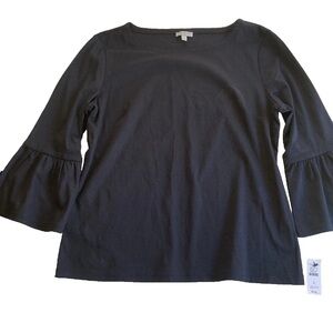 NWT Talbots 3/4 Sleeve Black Ruffle Sleeve Top Women's Size Small